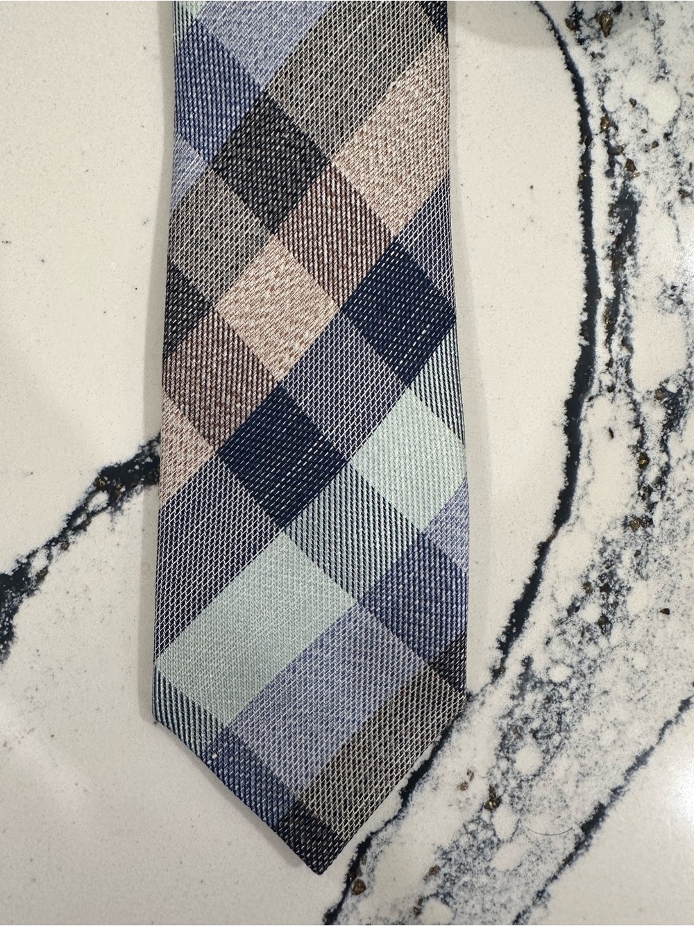 Plaid Men's Tie in Navy, Gray and Brown Tones